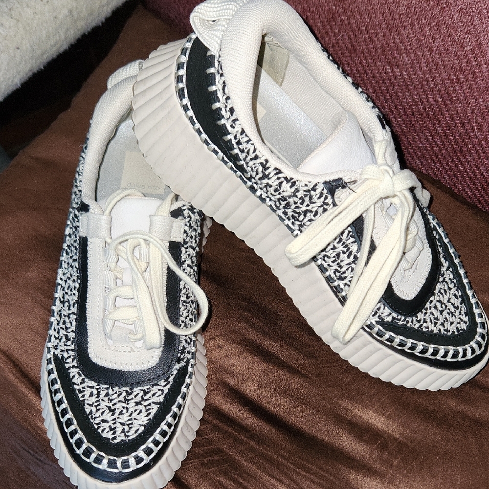 Artistic Black and White Sneakers with Swirling Patterns